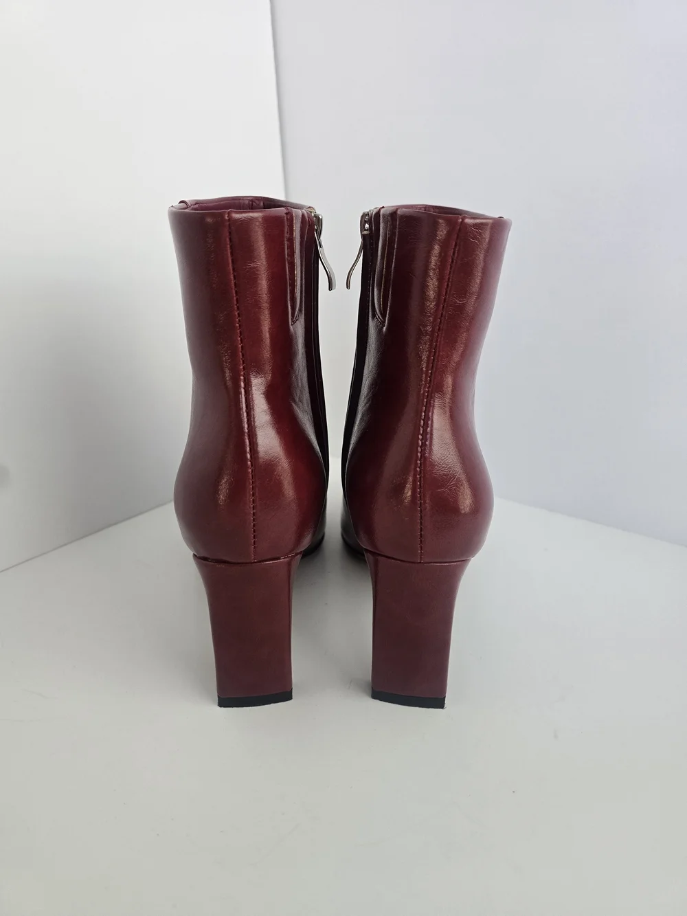 Women's Burgundy Pointed-Square-Toe Ankle Boots